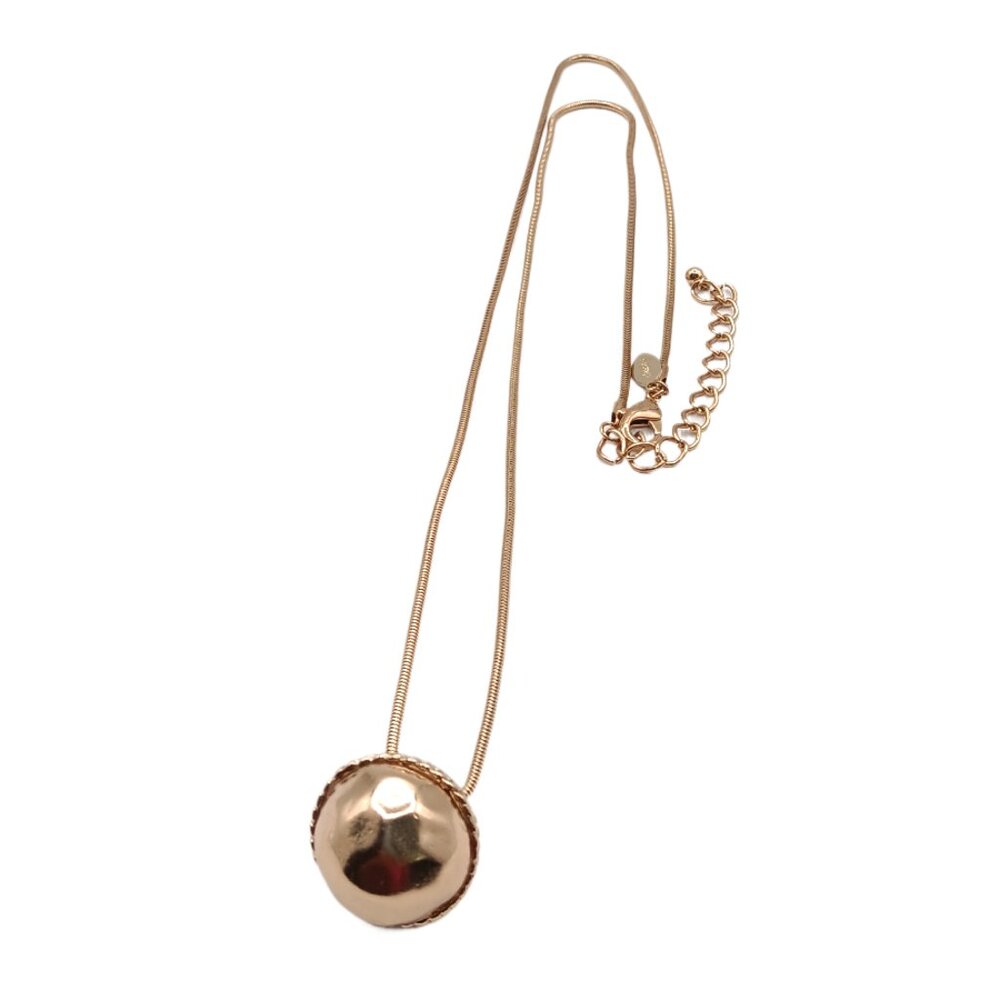 Chico’s Gold Tone Hammered Sphere Pendant Necklace 41” Snake Chain Costume